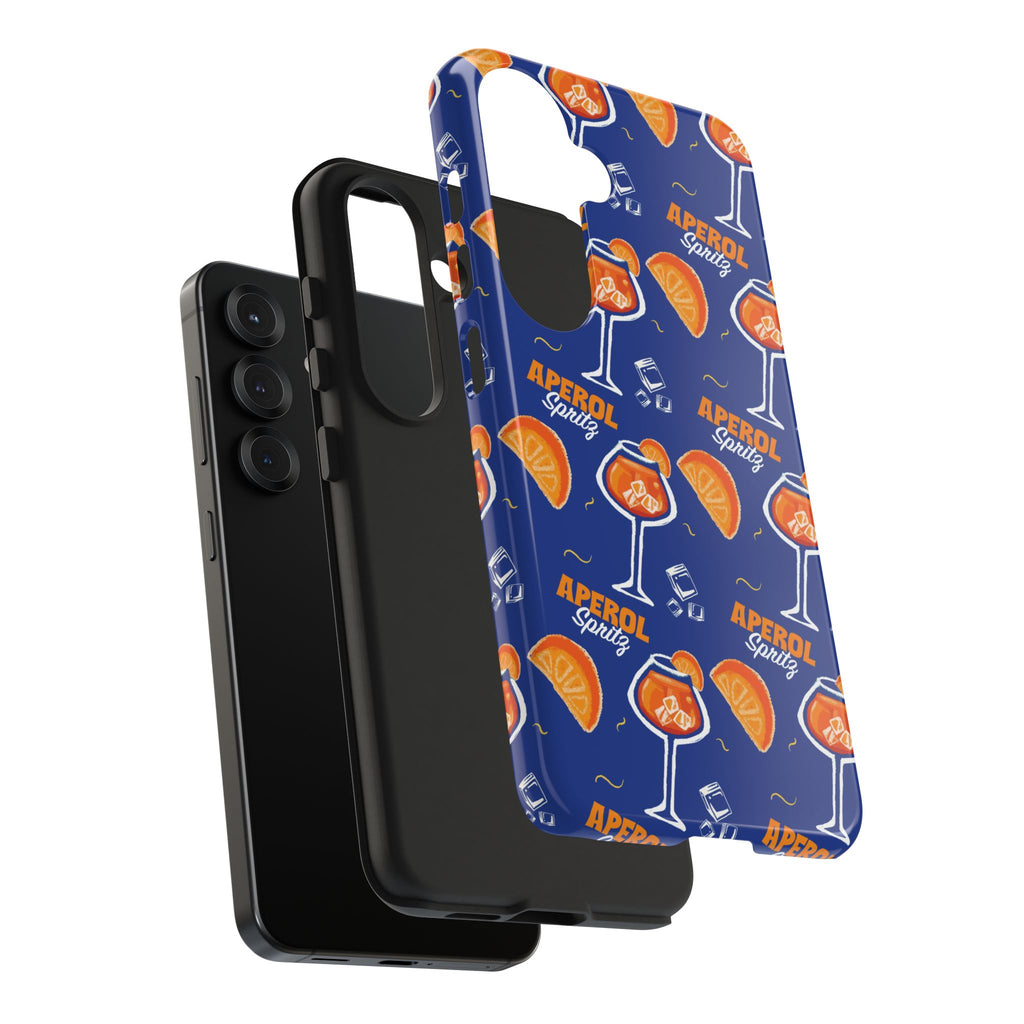 Aperol Spritz Tough Phone Case — Blue Cocktail Pattern Protective Cover
