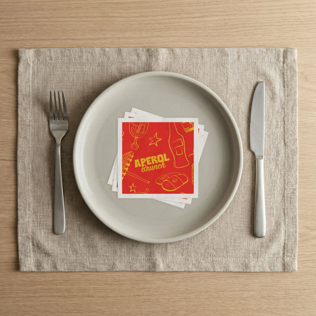 Aperol Brunch Cocktail Napkins (Pack of 50) – Red Paper Napkins, Cocktail Party Decor, Brunch Beverage Napkins, Hostess Gift