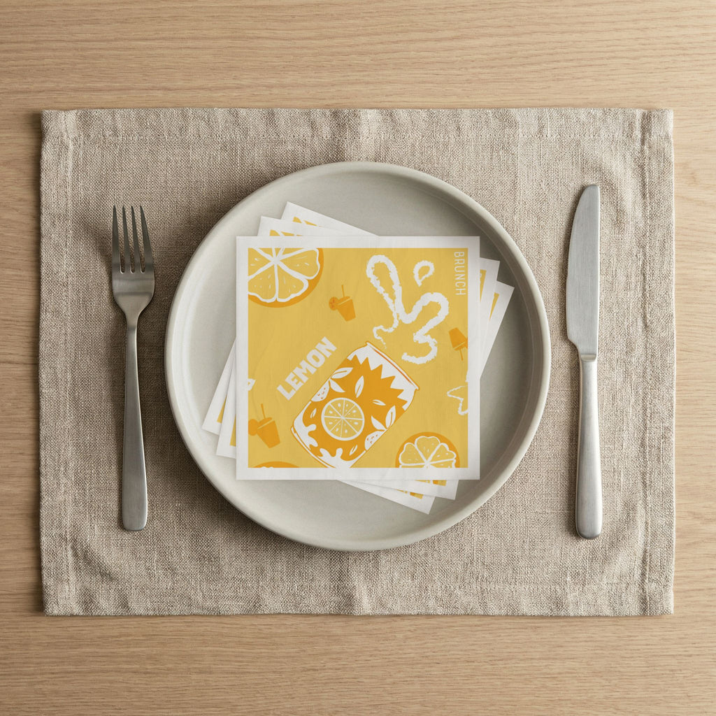 Lemon Brunch Cocktail Napkins (Pack of 50) – Yellow Lemon Paper Napkins, Citrus Party Decor, Beverage Napkins, Hostess Gift