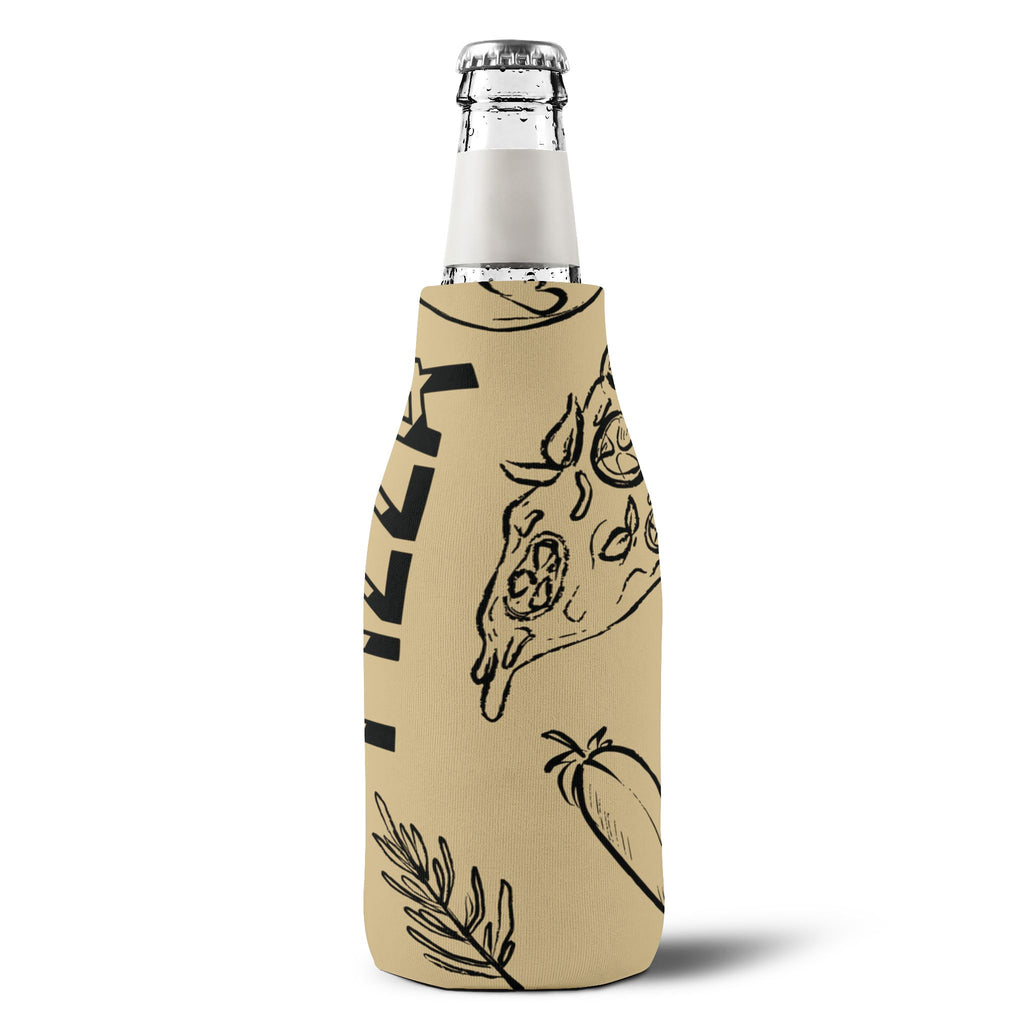 Pizza Pattern Zip-Up Bottle Cooler Sleeve - Italian Vibes Koozie