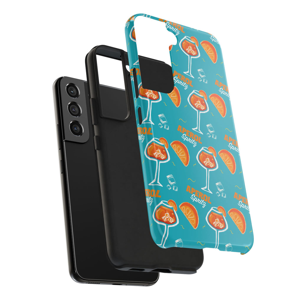 Aperol Spritz Tough Phone Case — Turquoise Cocktail Pattern Protective Cover