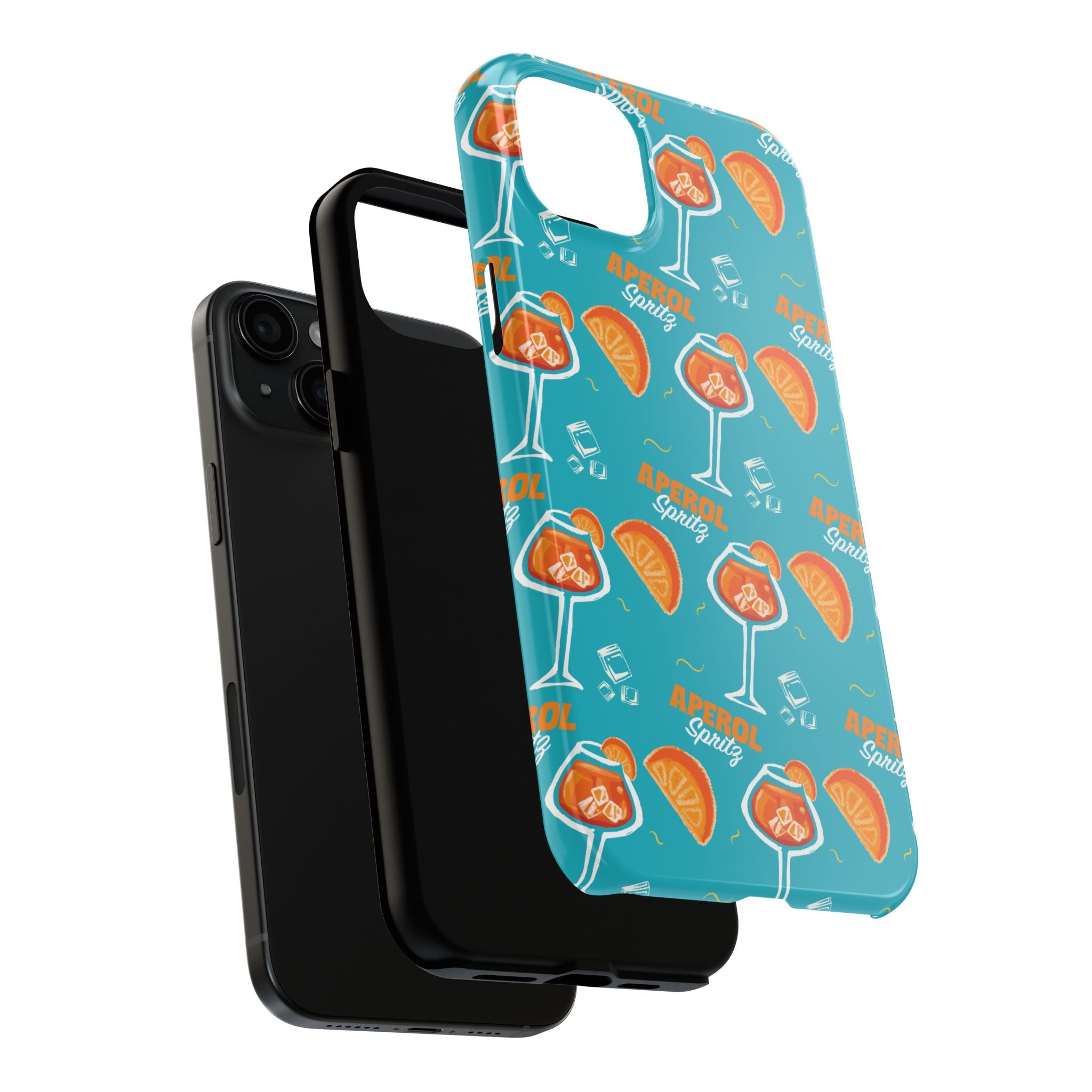 Aperol Spritz Tough Phone Case — Turquoise Cocktail Pattern Protective Cover