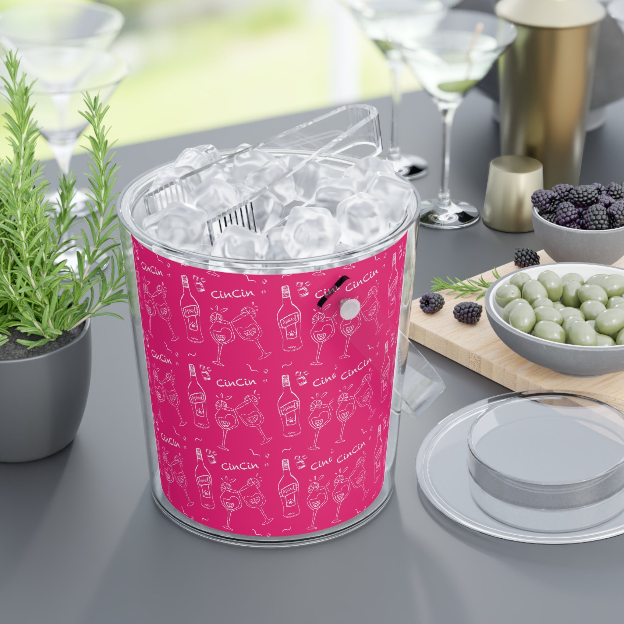 Cin Cin Ice Bucket with Tongs — Pink Cin Cin Collection Inspired Design
