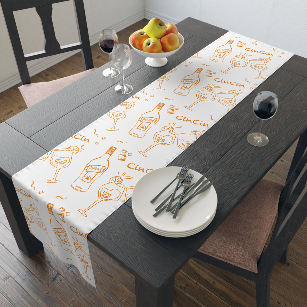 Cin Cin Spritz Table Runner — White Citrus Cocktail Pattern
