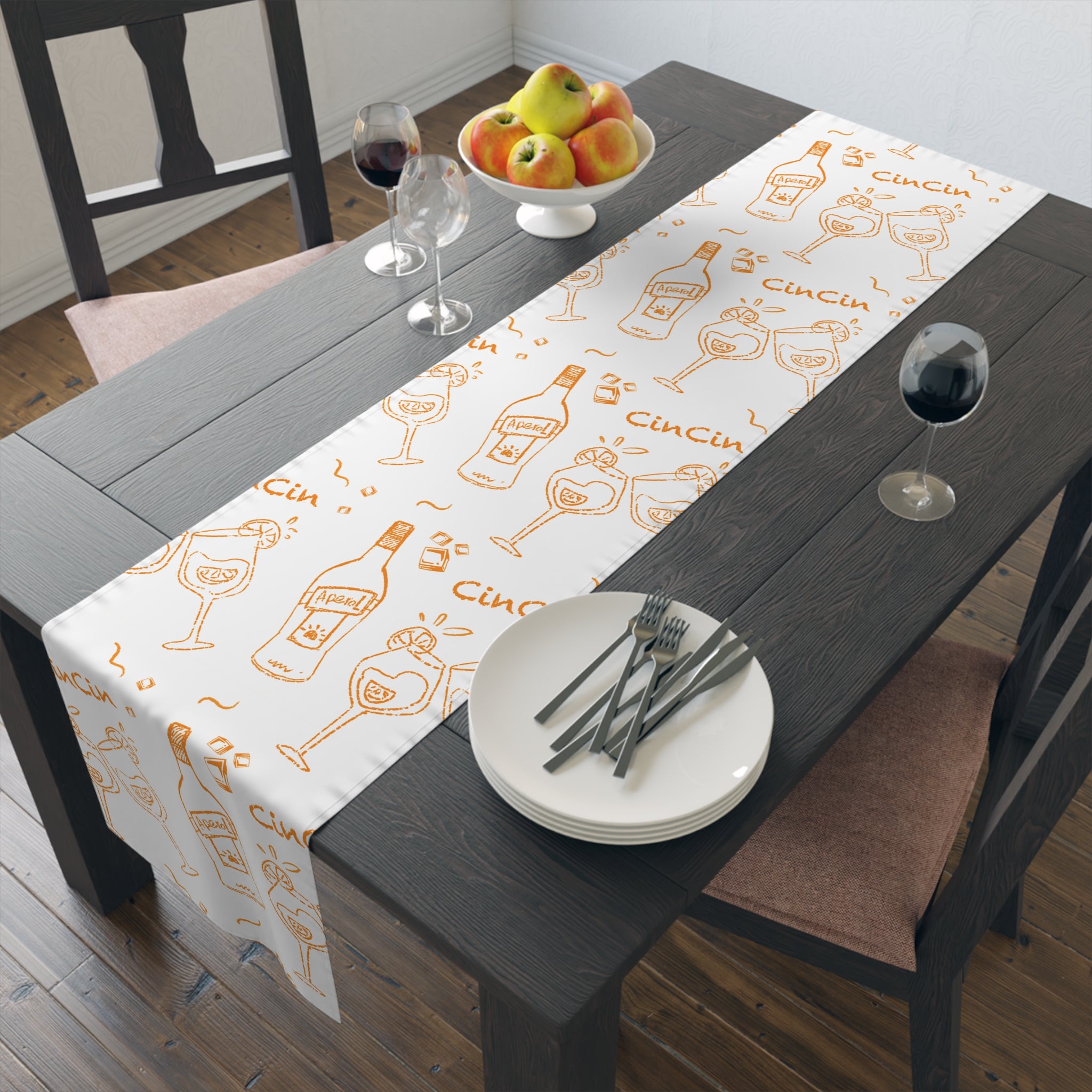 Cin Cin Spritz Table Runner — White Citrus Cocktail Pattern