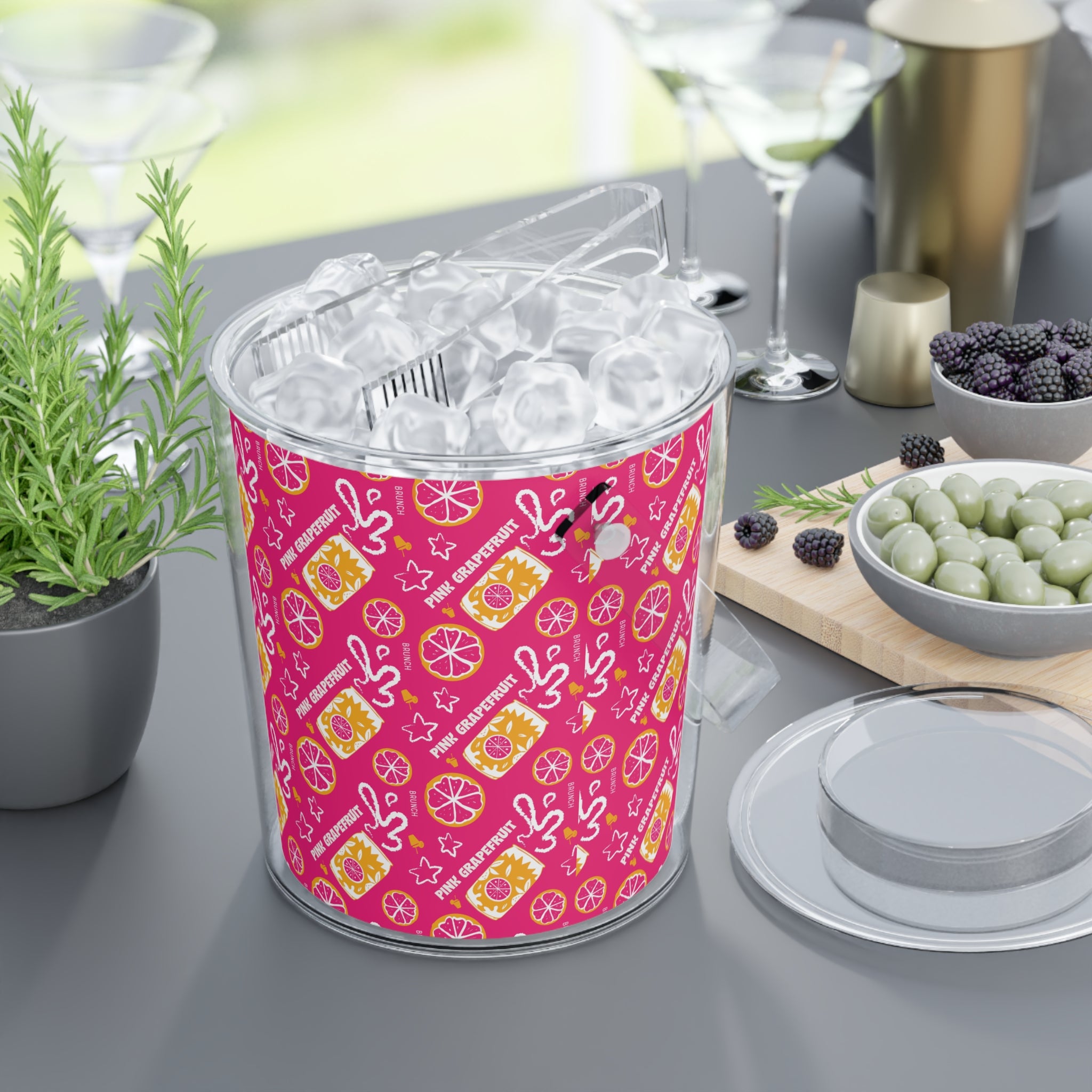 Pink GrapeFruit Fruit Ice Bucket with Tongs — Pink Grapefruit Collection Inspired Design