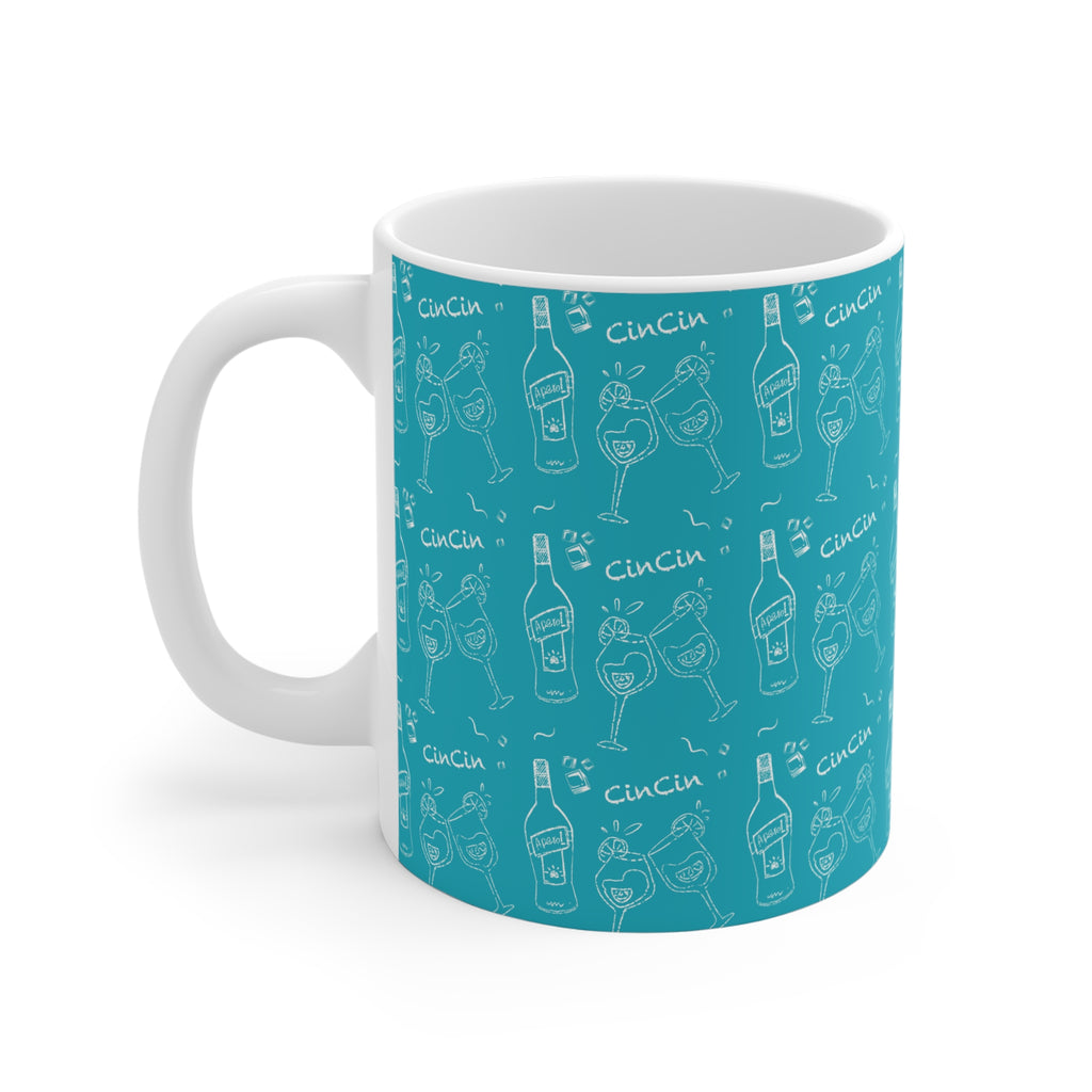 Cin Cin 11oz Coffee Mug — Turquoise Cin Cin Brunch Collection Inspired Design