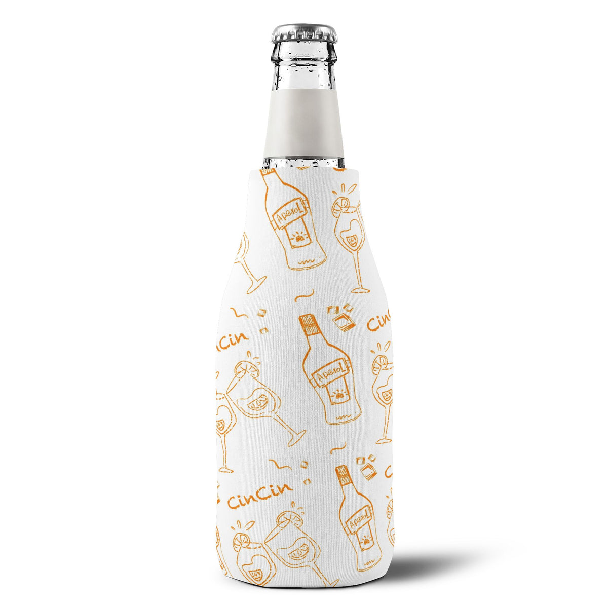 Cin Cin Zip-Up Bottle Cooler Sleeve — White Cin Cin Brunch Collection Inspired Design