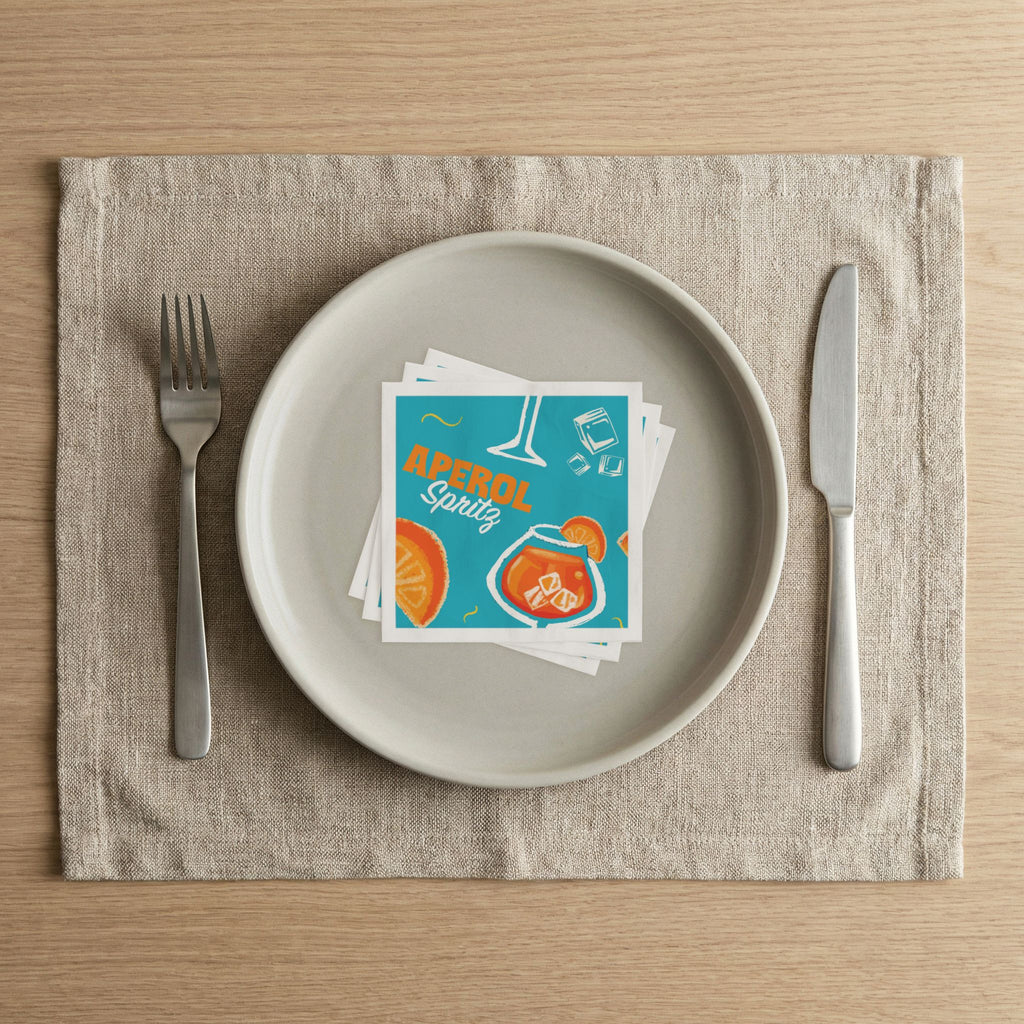 Aperol Brunch Cocktail Napkins (Pack of 50) – Turquoise Paper Napkins, Cocktail Party Decor, Brunch Beverage Napkins, Hostess Gift