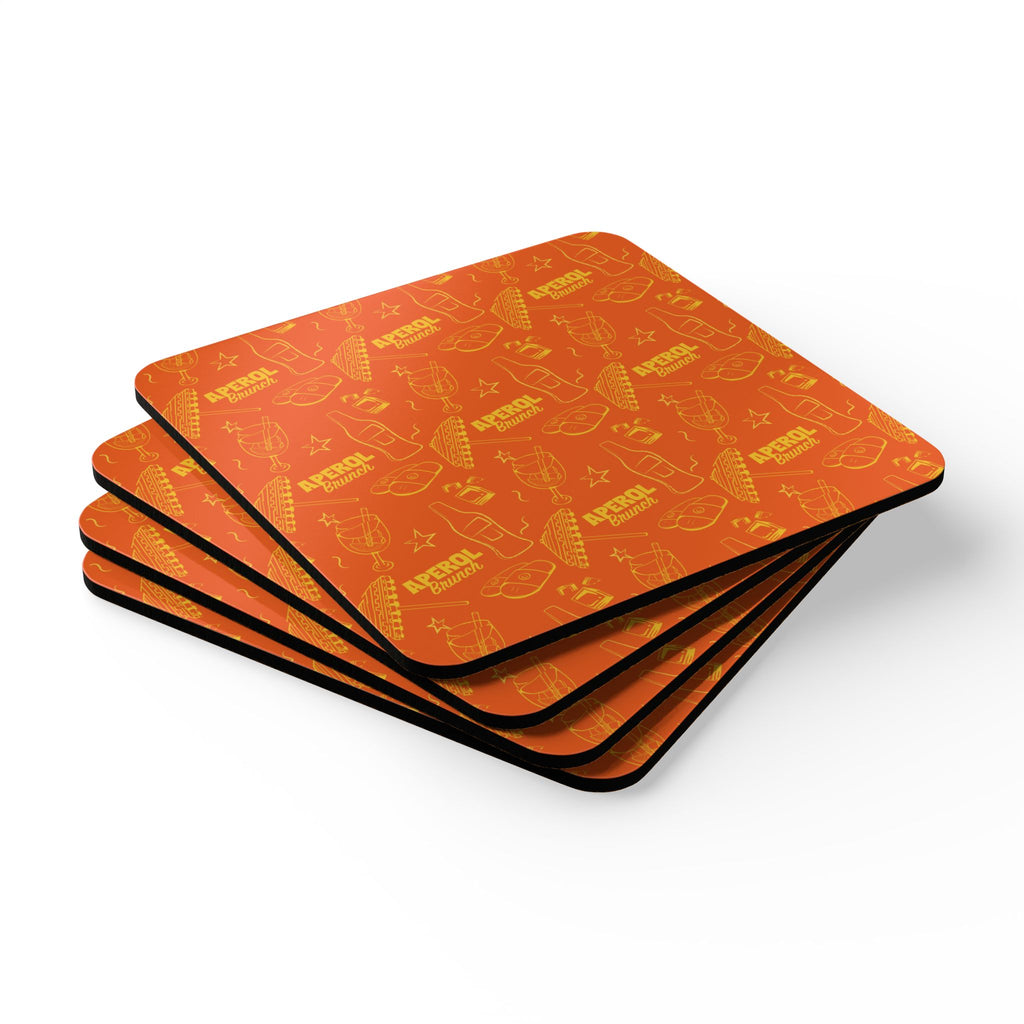 Aperol Brunch Corkwood Coaster Set (4-Pack) – Orange and Yellow Brunch Collection Inspired Design