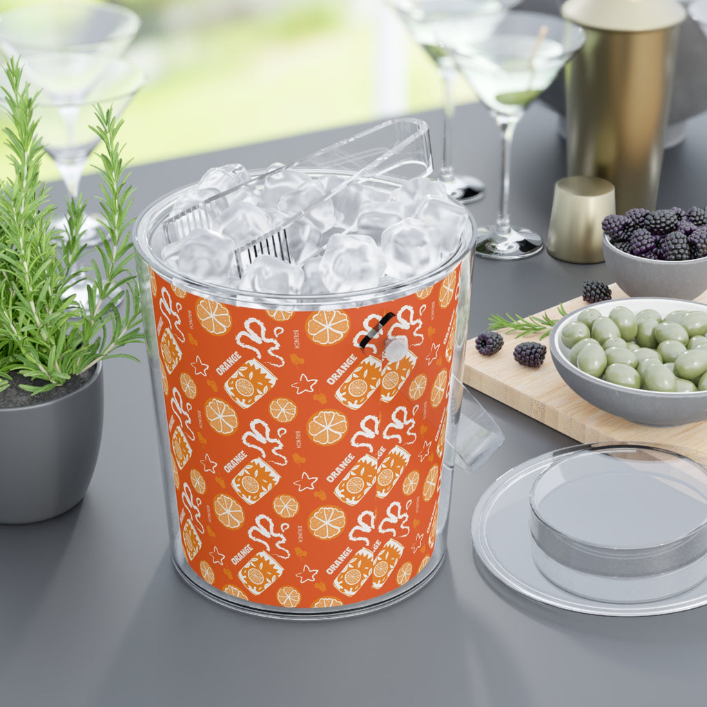 Orange Ice Bucket with Tongs – Citrus Cocktail Ice Bucket, Summer Party Decor, Patio Bar Accessories, Hostess Gift