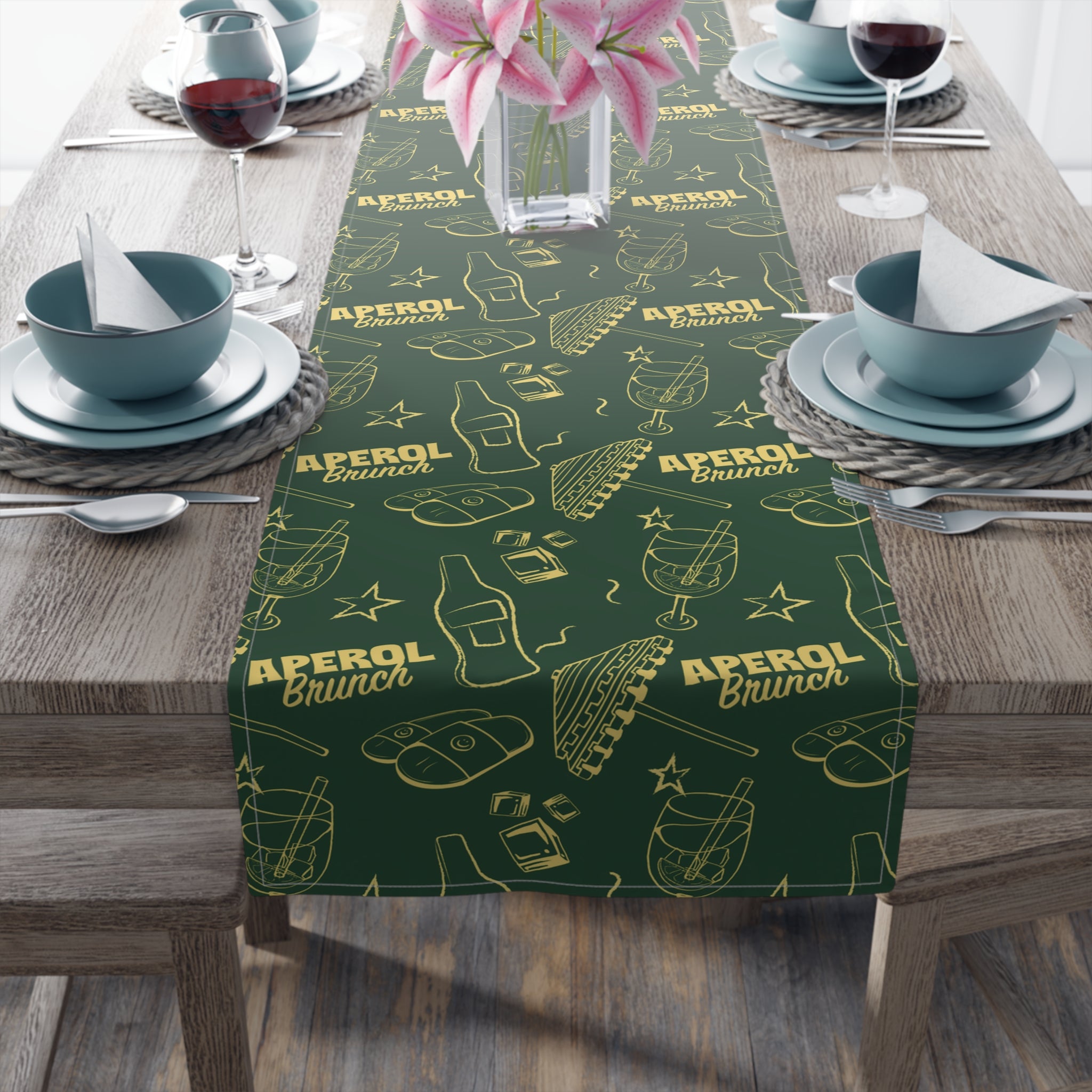 Aperol Brunch Table Runner — Green Citrus Summer Decor