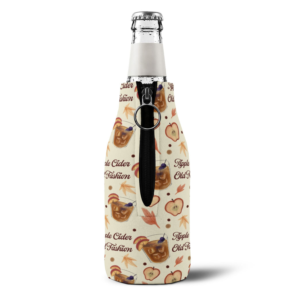 Apple Cider Old Fashioned Zip-Up Bottle Cooler Sleeve — Beige Apple Cider Collection Inspired Design