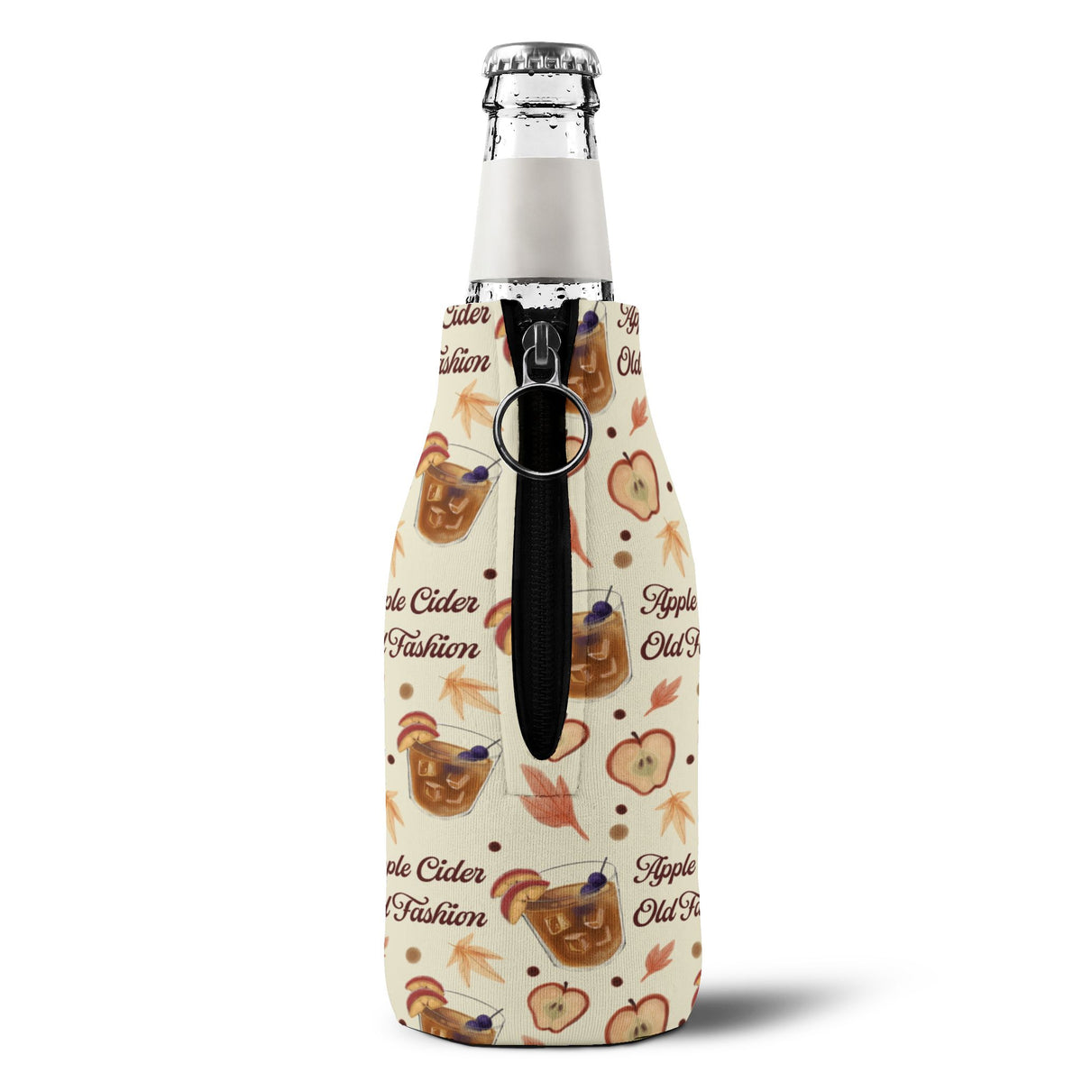 Apple Cider Old Fashioned Zip-Up Bottle Cooler Sleeve — Beige Apple Cider Collection Inspired Design