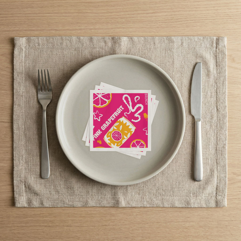 Pink Grapefruit Cocktail Napkins (Pack of 50) – Pink Citrus Paper Napkins, Brunch Party Decor, Beverage Napkins, Hostess Gift