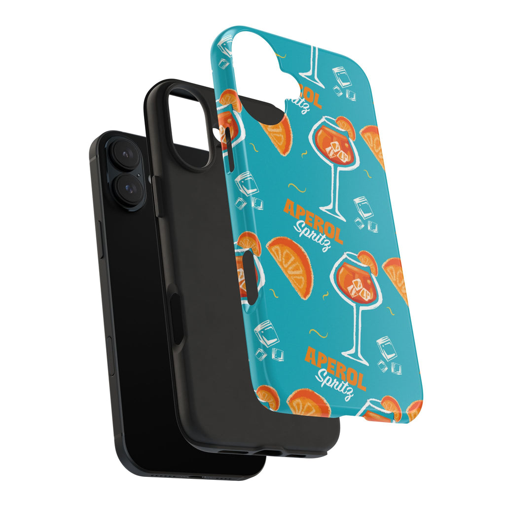 Aperol Spritz Tough Phone Case — Turquoise Cocktail Pattern Protective Cover
