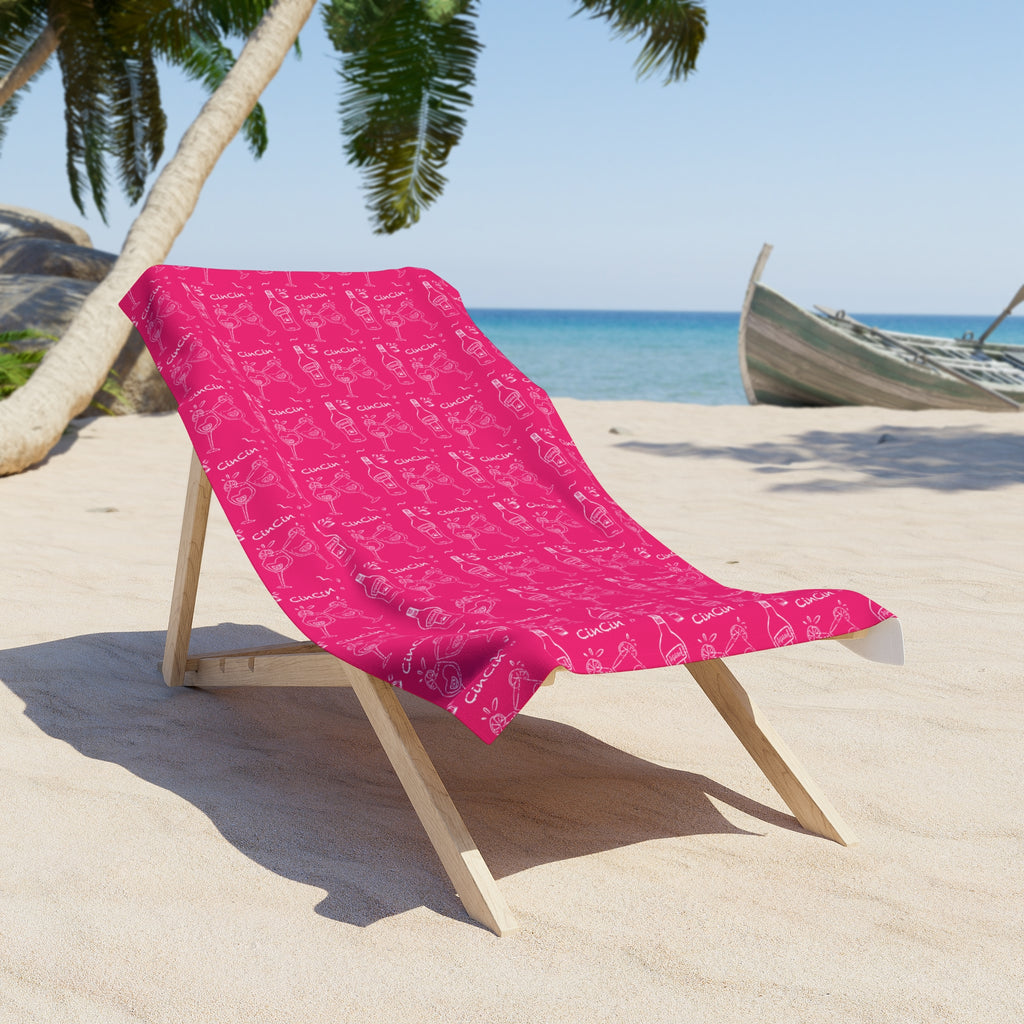 Cin Cin Spritz Beach Towel — Magenta Citrus Cocktail Pattern