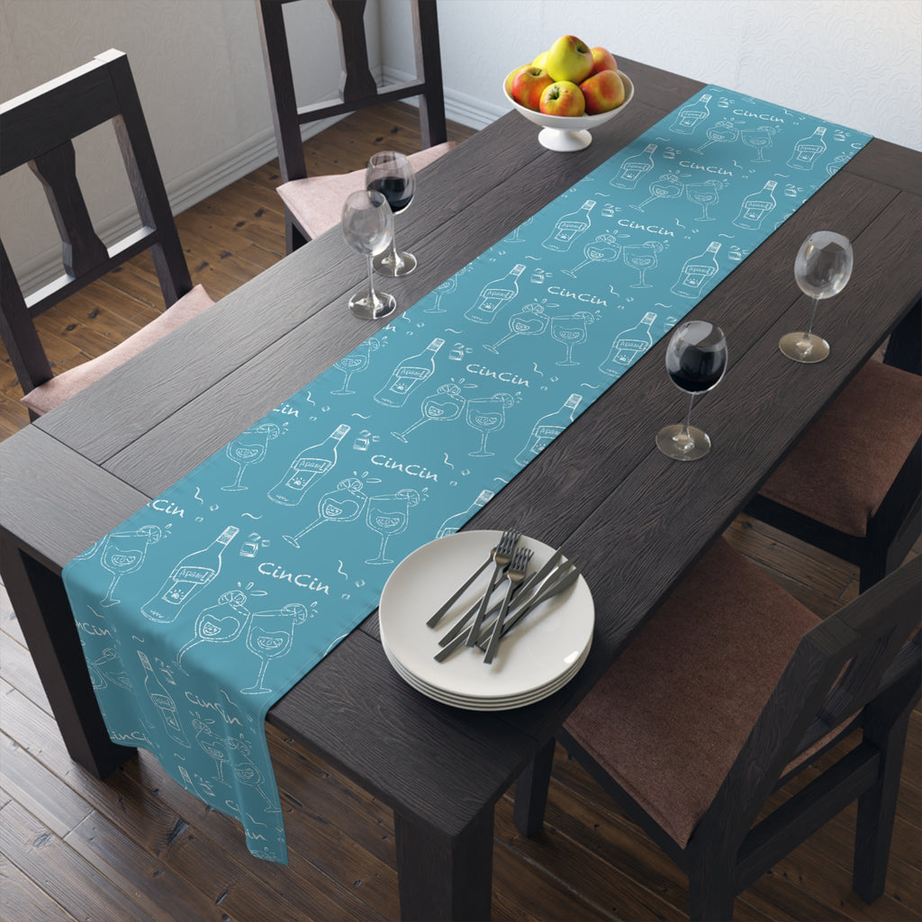Cin Cin Spritz Table Runner — Turquoise Citrus Cocktail Pattern