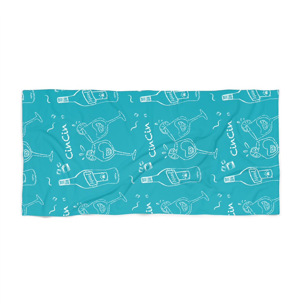 Cin Cin Spritz Beach Towel — Turquoise Aperol Pattern