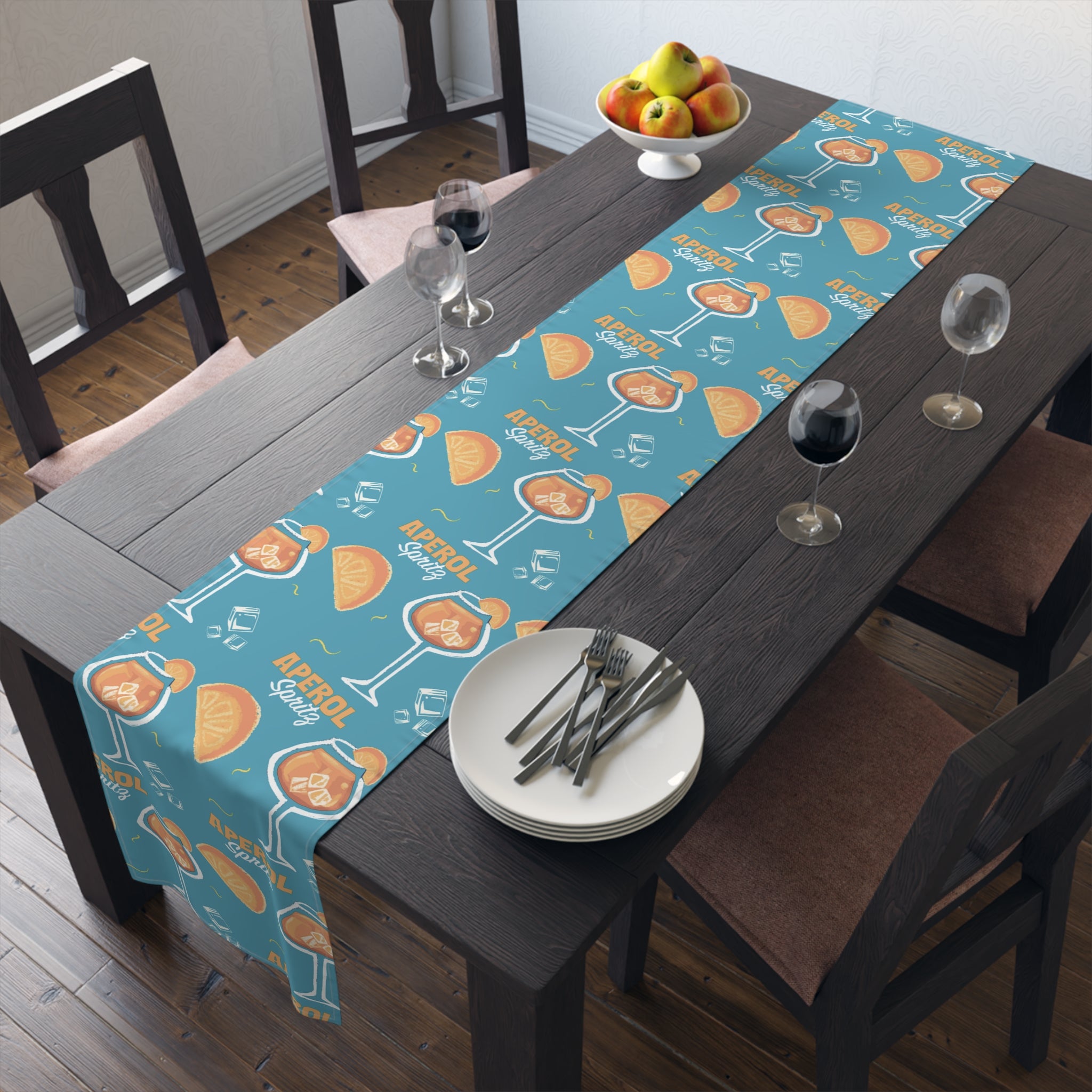 Aperol Spritz Table Runner – Turquoise Cocktail Party Decor