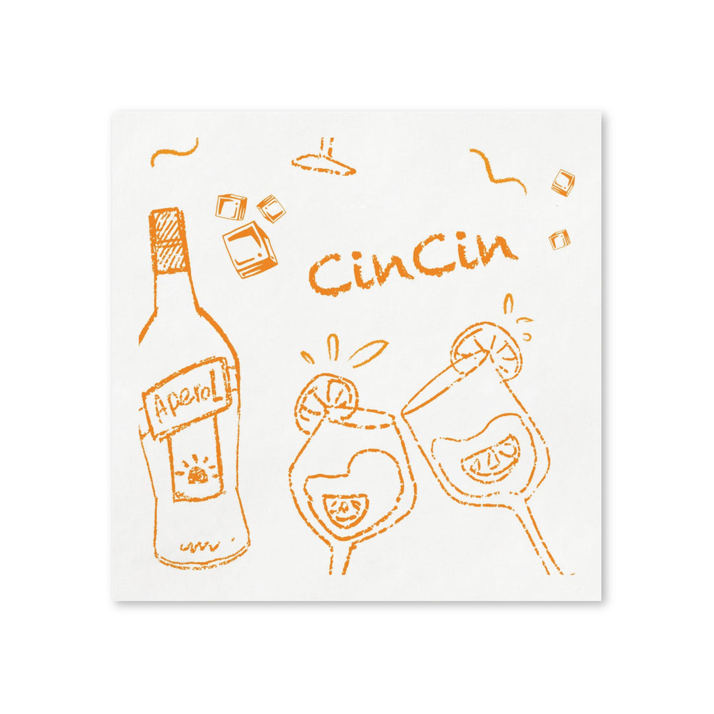 Cin Cin Aperol Cocktail Napkins (Pack of 50) – White & Orange Paper Napkins, Cocktail Party Decor, Beverage Napkins, Hostess Gift