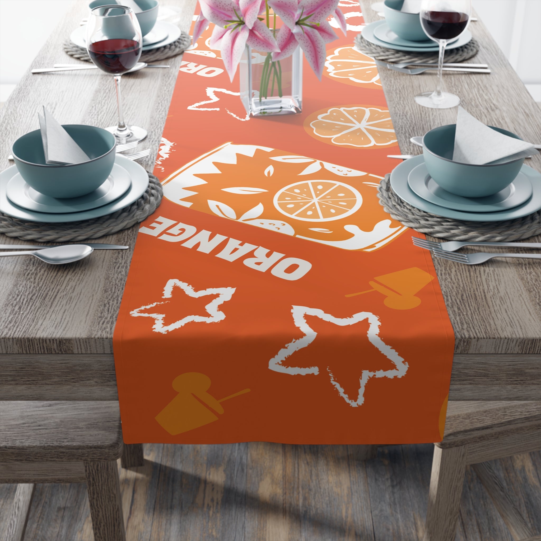 Orange Citrus Pattern Table Runner – Citrus Summer Table Decor