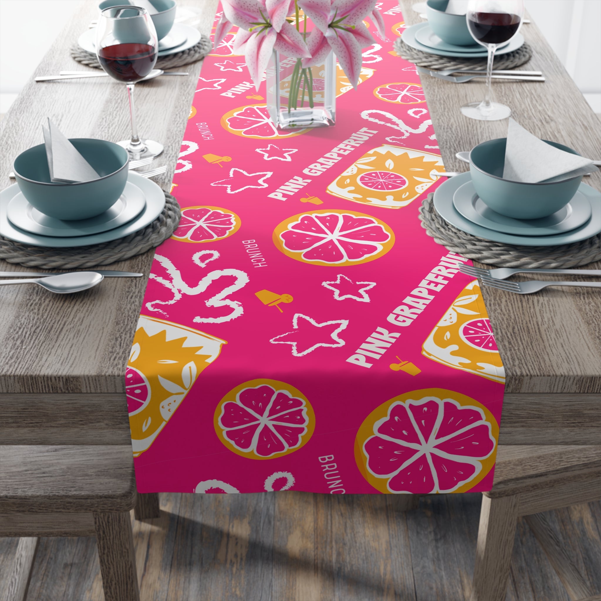 Pink Grapefruit Table Runner — Citrus Summer Decor