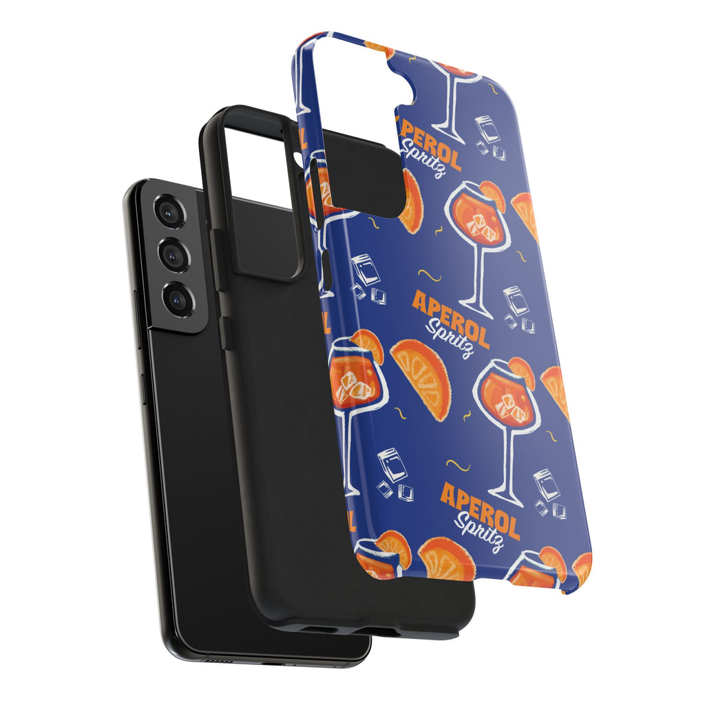 Aperol Spritz Tough Phone Case — Blue Cocktail Pattern Protective Cover