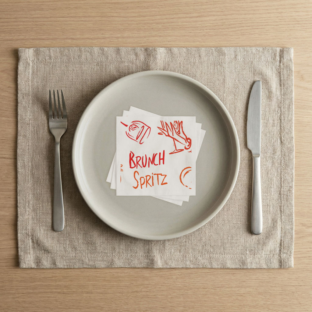 Brunch Spritz Cocktail Napkins (Pack of 50) – White & Red Paper Napkins, Aperitivo Party Decor, Brunch Beverage Napkins, Hostess Gift