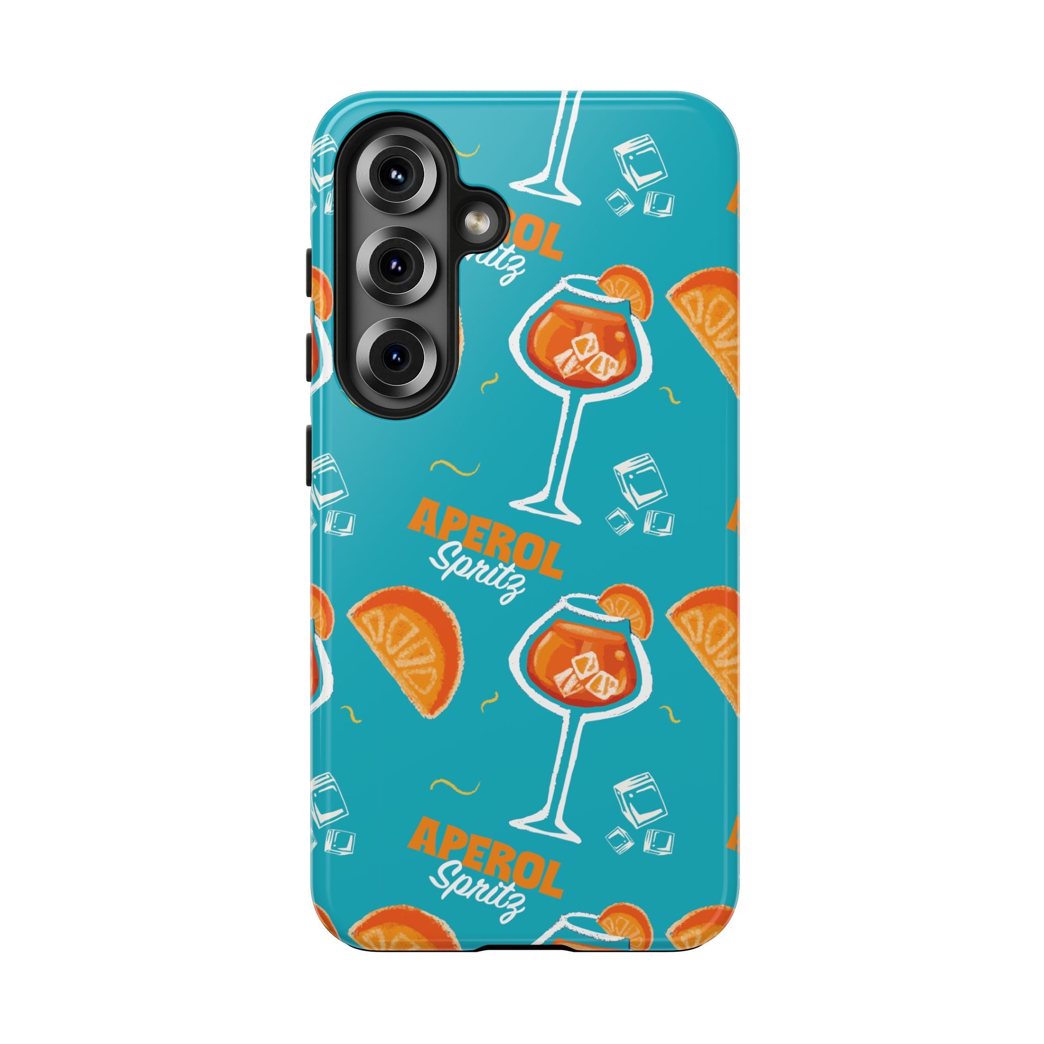 Aperol Spritz Tough Phone Case — Turquoise Cocktail Pattern Protective Cover