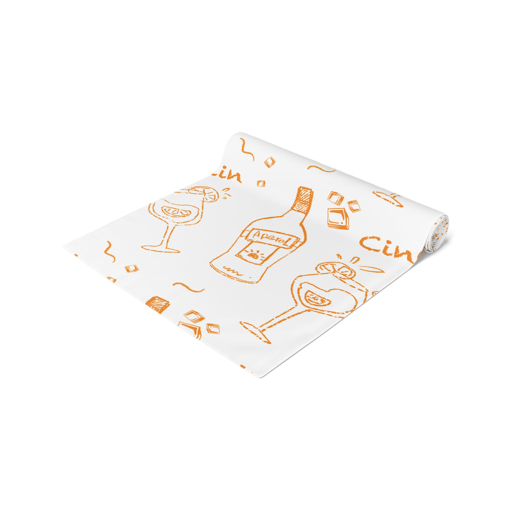 Cin Cin Spritz Table Runner — White Citrus Cocktail Pattern