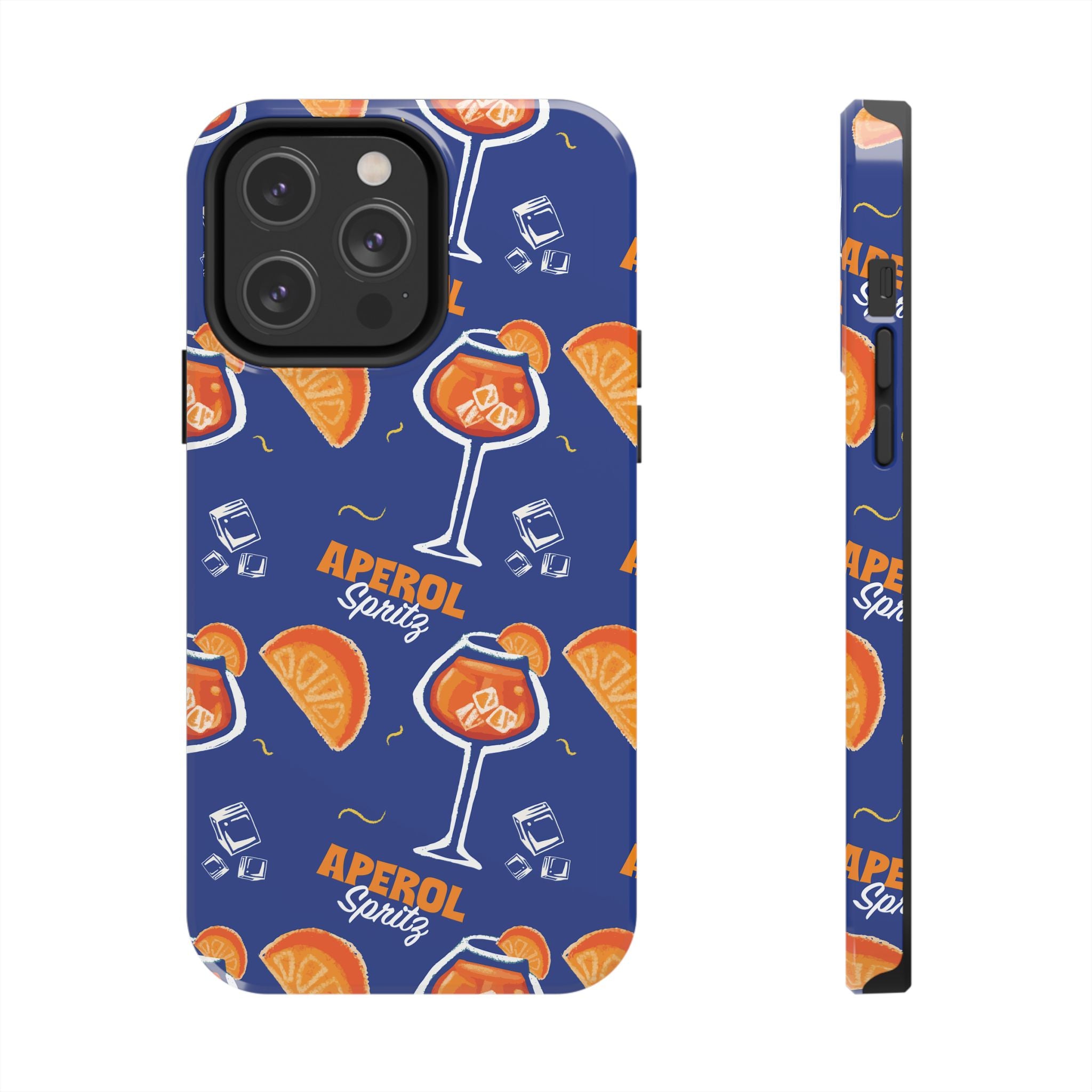Aperol Spritz Tough Phone Case — Blue Cocktail Pattern Protective Cover