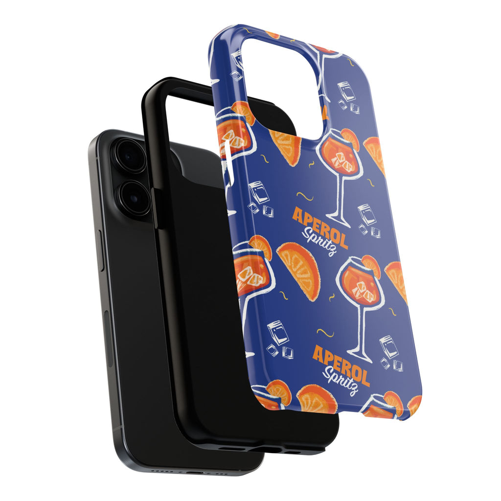 Aperol Spritz Tough Phone Case — Blue Cocktail Pattern Protective Cover