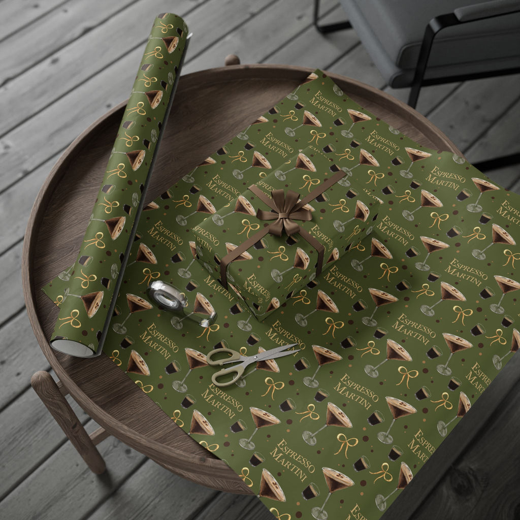 Espresso Martini Wrapping Paper Roll — Olive Green Espresso Collection Inspired Design