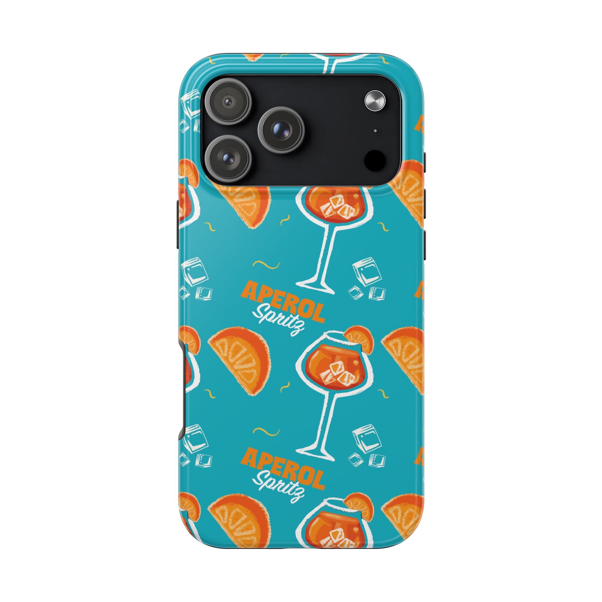 Aperol Spritz Tough Phone Case — Turquoise Cocktail Pattern Protective Cover
