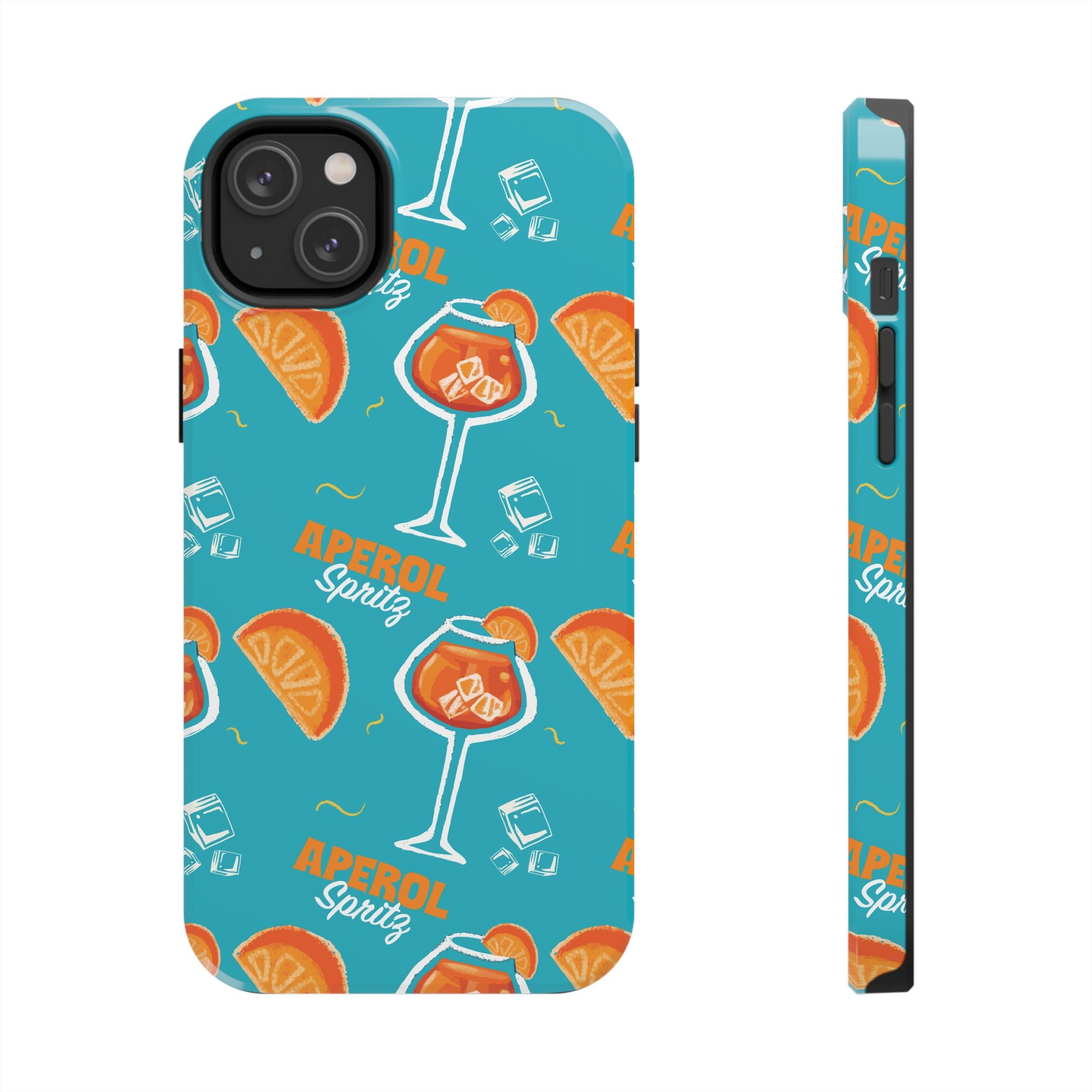 Aperol Spritz Tough Phone Case — Turquoise Cocktail Pattern Protective Cover