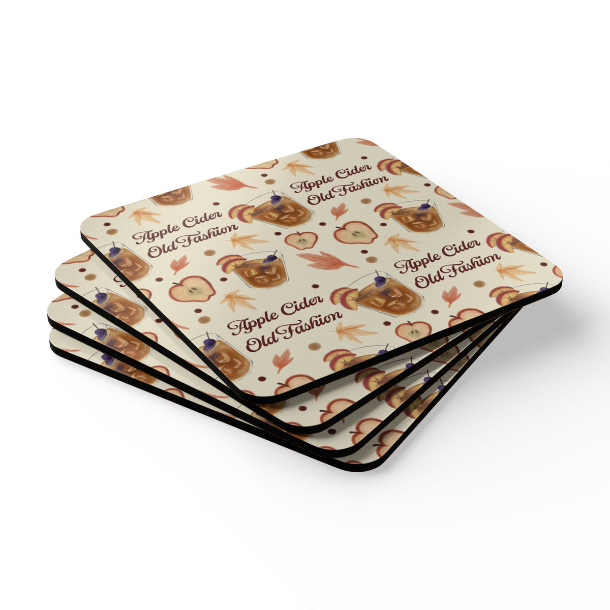 Apple Cider Old Fashioned Cork Coaster Set of 4 — Beige Apple Cider Collection Inspired Design