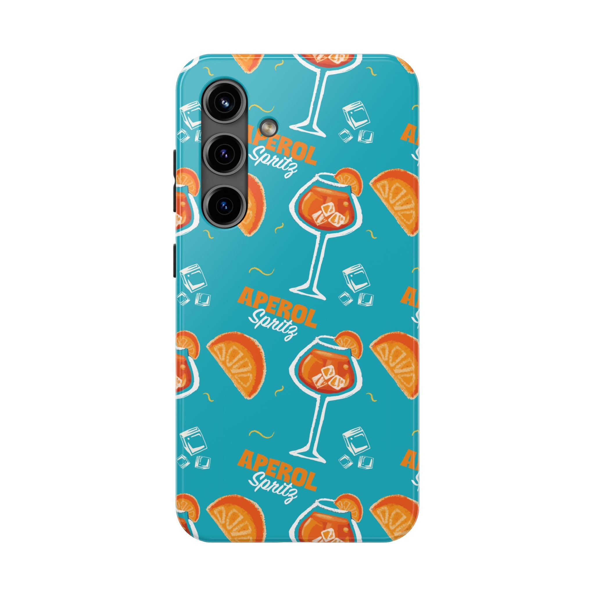 Aperol Spritz Tough Phone Case — Turquoise Cocktail Pattern Protective Cover