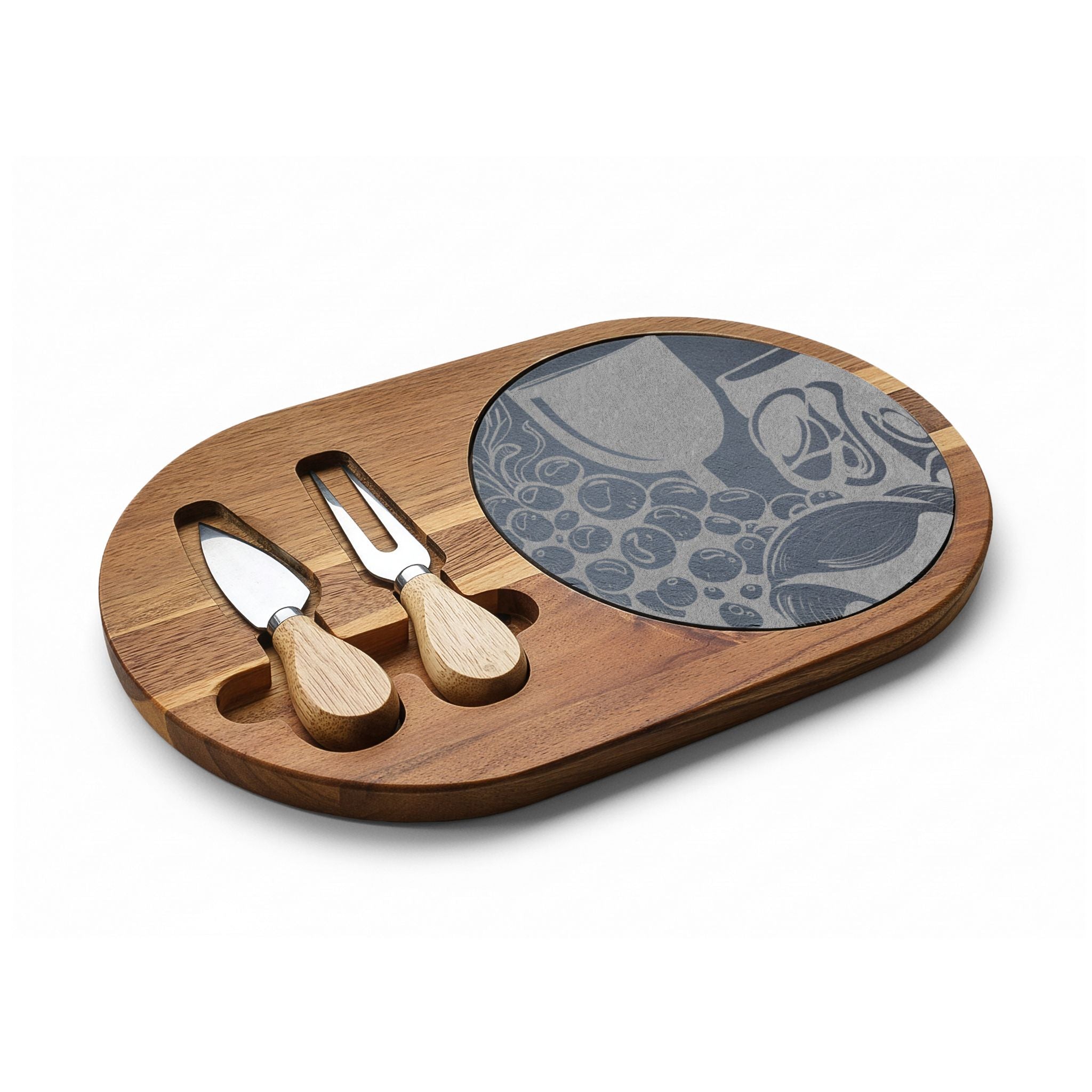 Engraved Bamboo Charcuterie Board with Slate Inset & Cheese Tools
