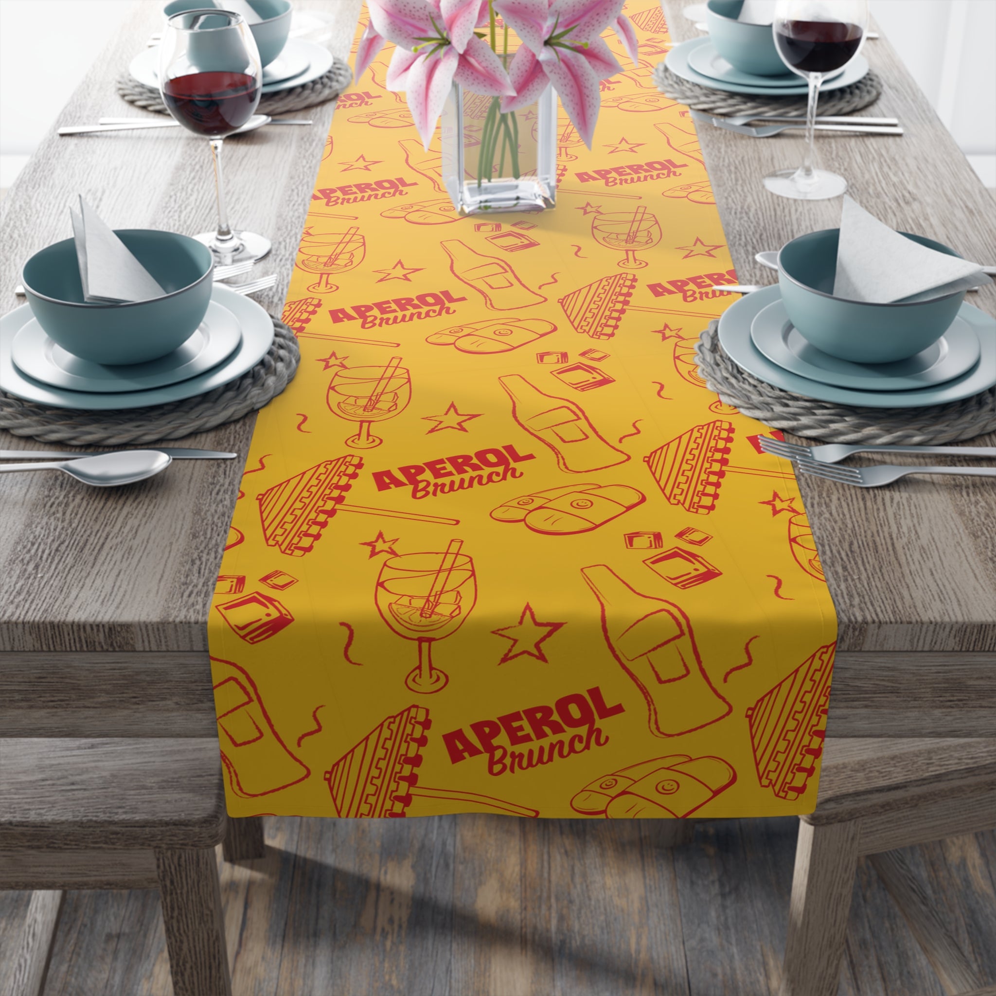 Aperol Brunch Table Runner — Yellow Citrus Summer Decor