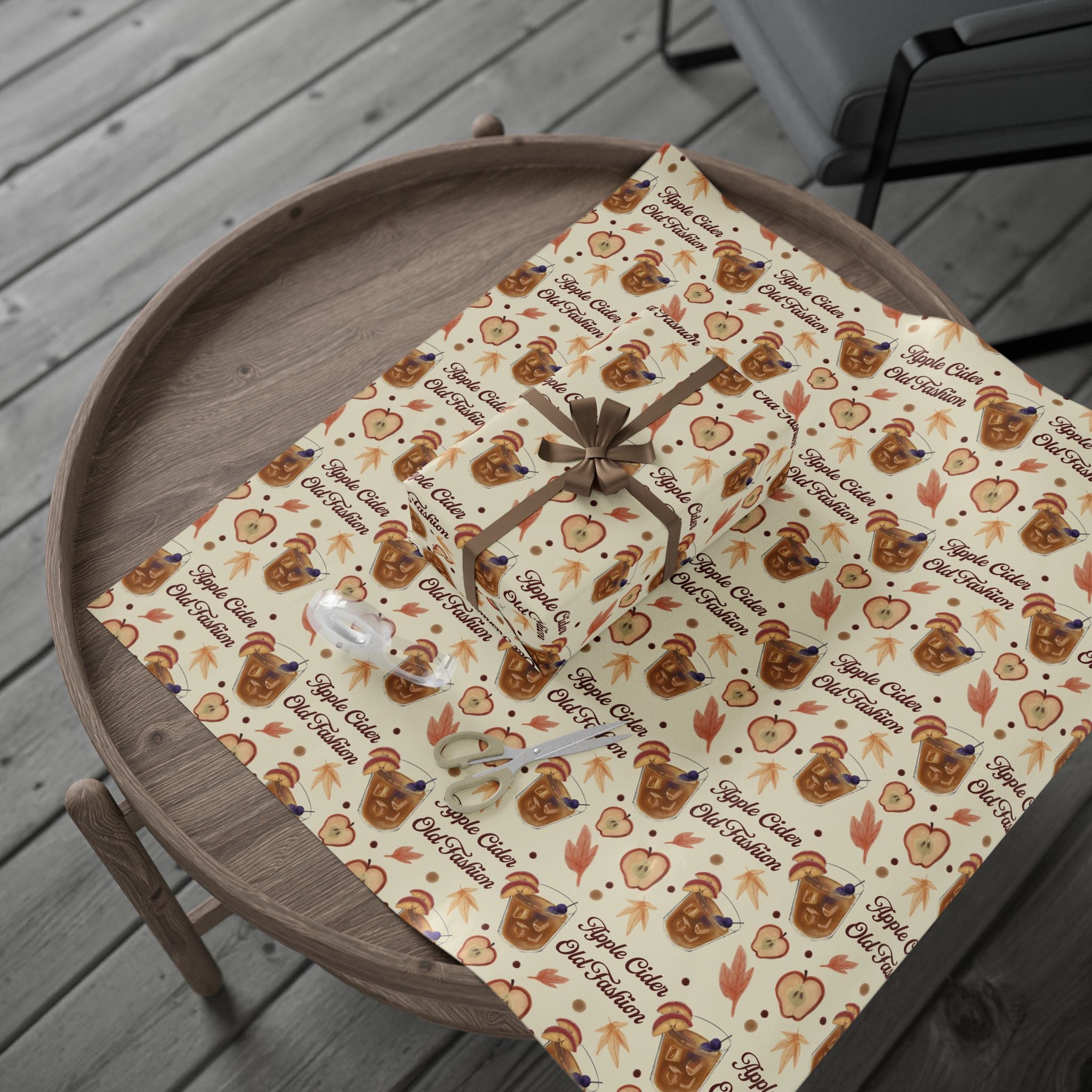 Apple Cider Old Fashioned Wrapping Paper Roll — Beige Apple Cider Collection Inspired Design