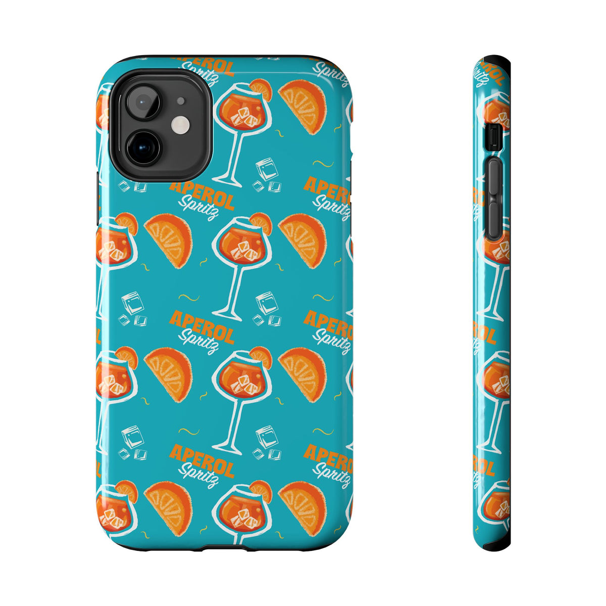 Aperol Spritz Tough Phone Case — Turquoise Cocktail Pattern Protective Cover