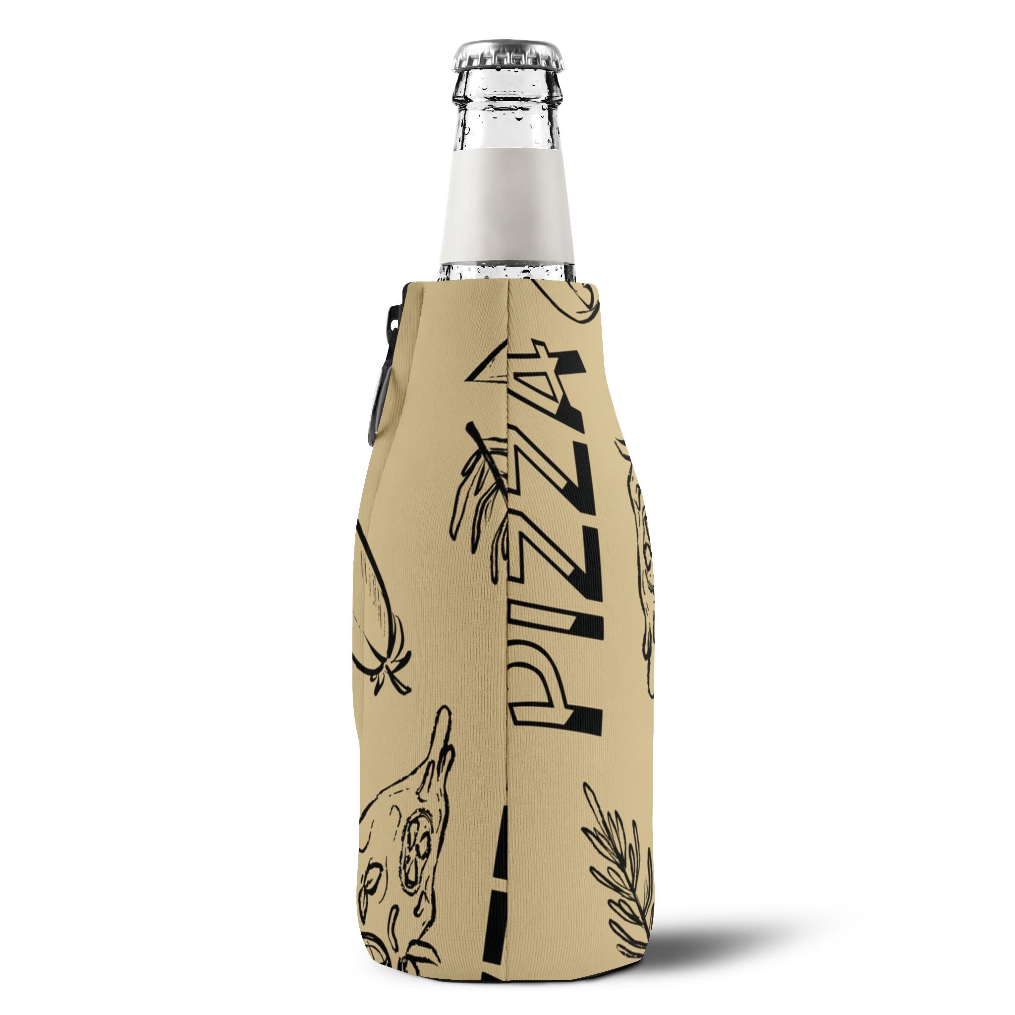 Pizza Pattern Zip-Up Bottle Cooler Sleeve - Italian Vibes Koozie