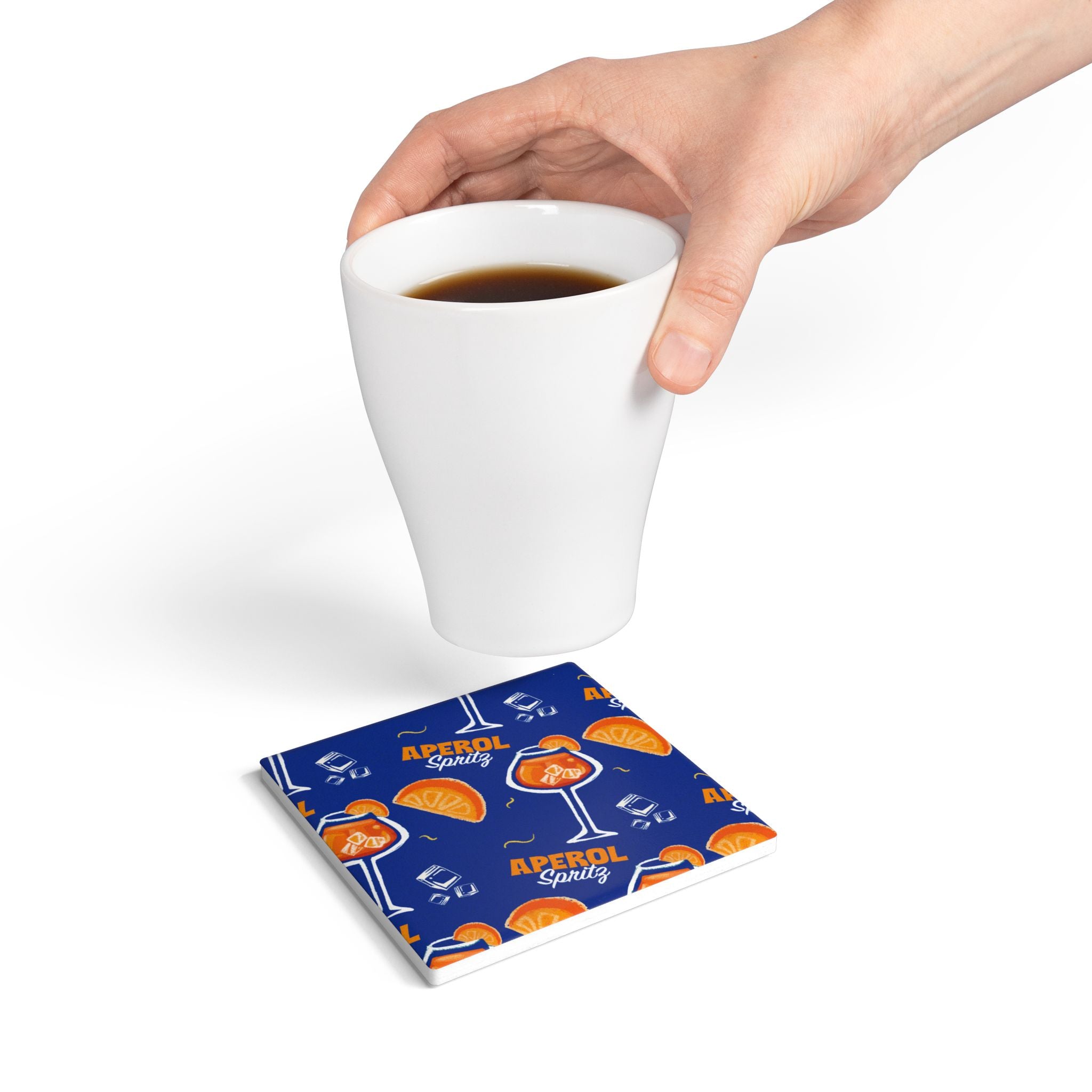 Aperol Spritz Ceramic Coaster — Square Cork-Back Drink Coaster