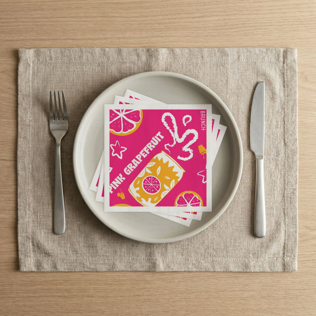 Pink Grapefruit Cocktail Napkins (Pack of 50) – Pink Citrus Paper Napkins, Brunch Party Decor, Beverage Napkins, Hostess Gift