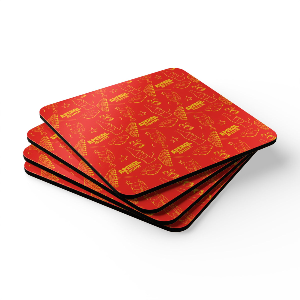 Aperol Brunch Corkwood Coaster Set (4-Pack) – Red Brunch Collection Inspired Design