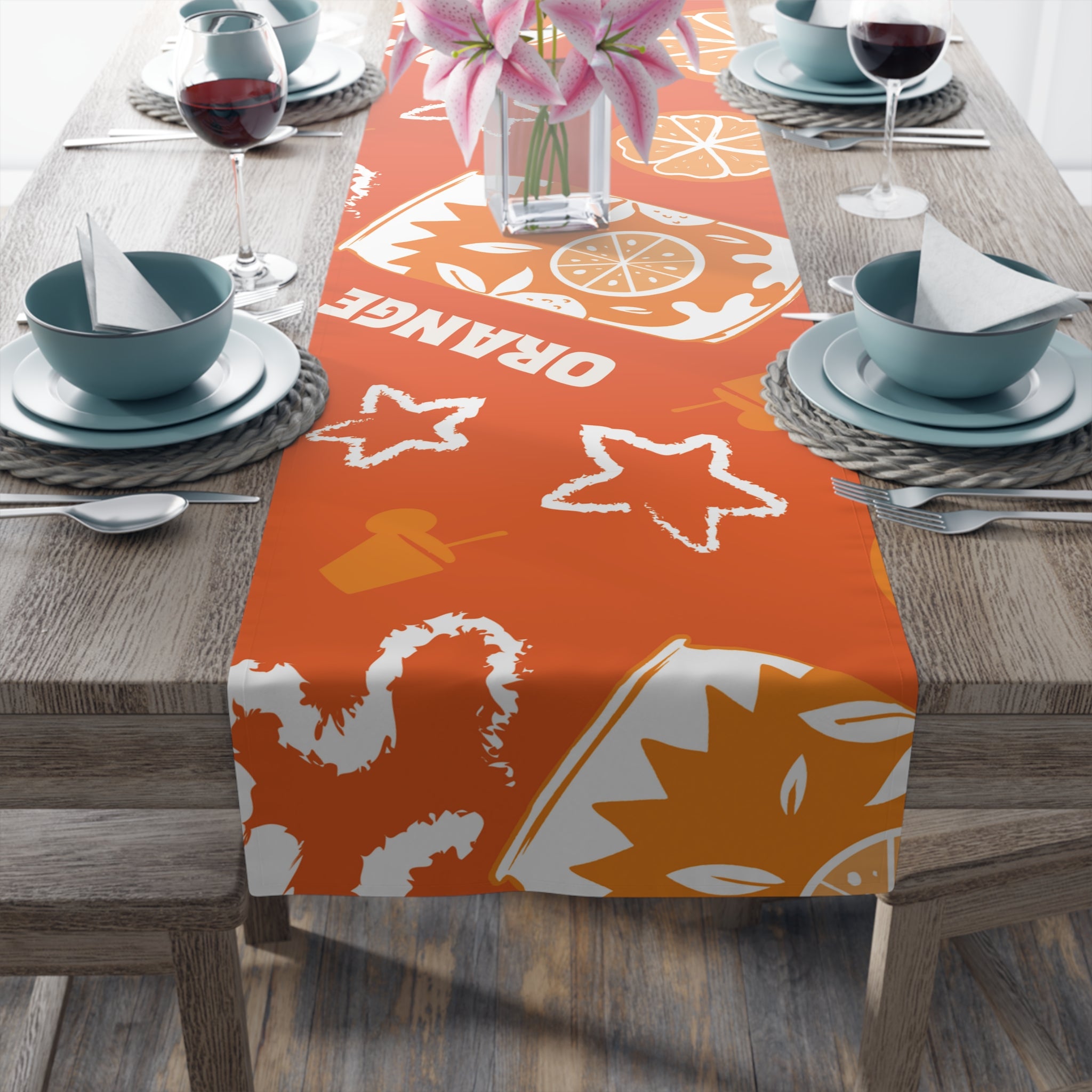 Orange Citrus Pattern Table Runner – Citrus Summer Table Decor