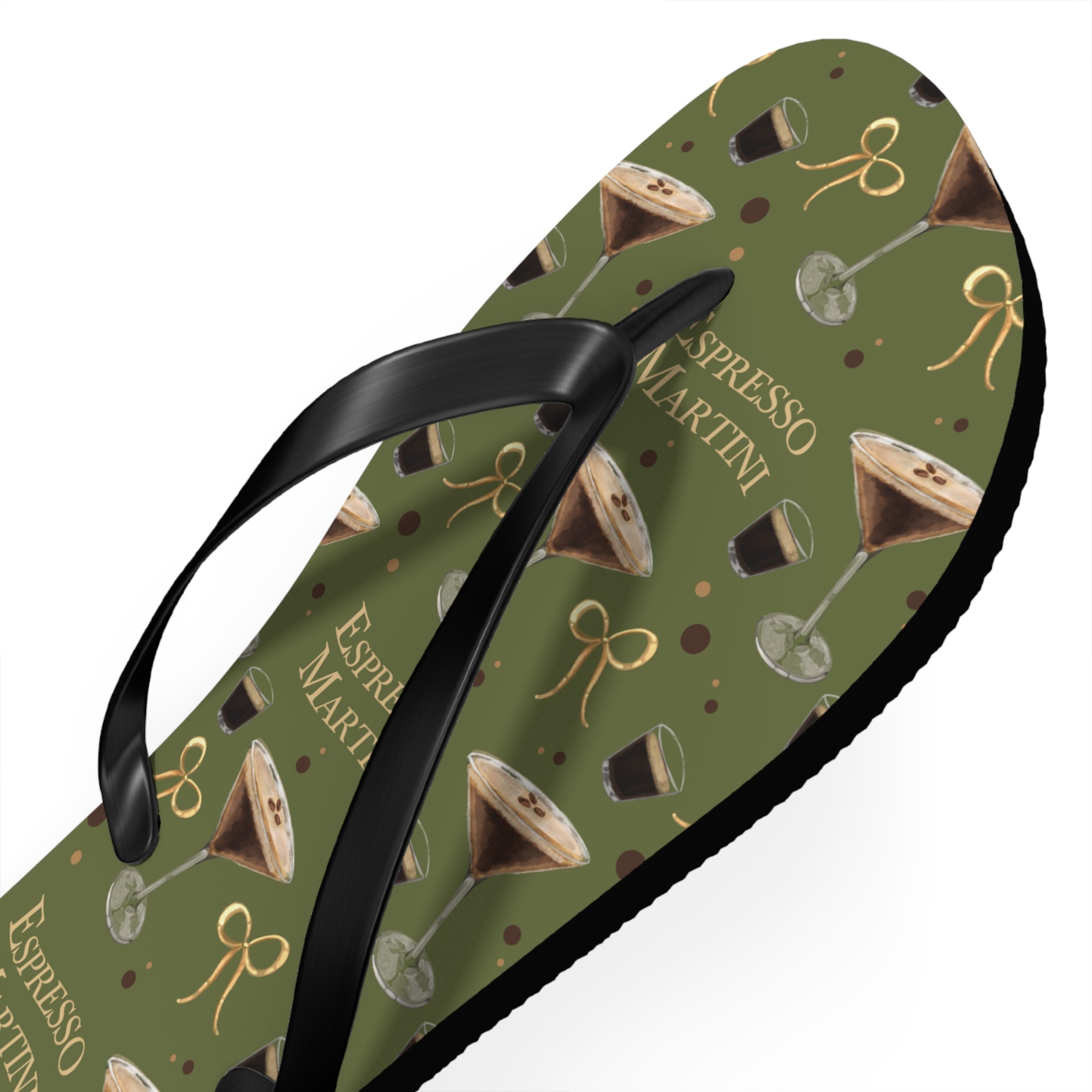 Espresso Martini Flip Flops — Olive Green Espresso Collection Inspired Design