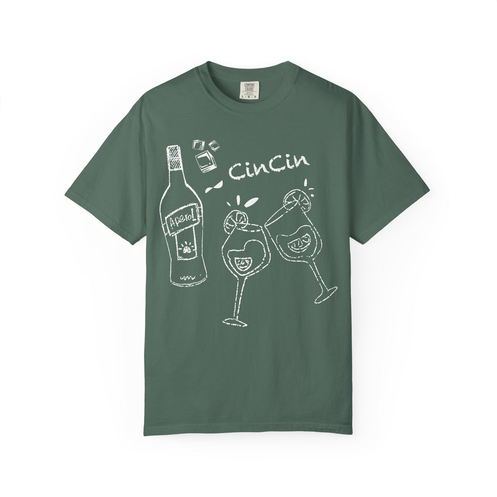 Cin Cin Aperol Shirt — Green & White Summer Cocktail Party Tee