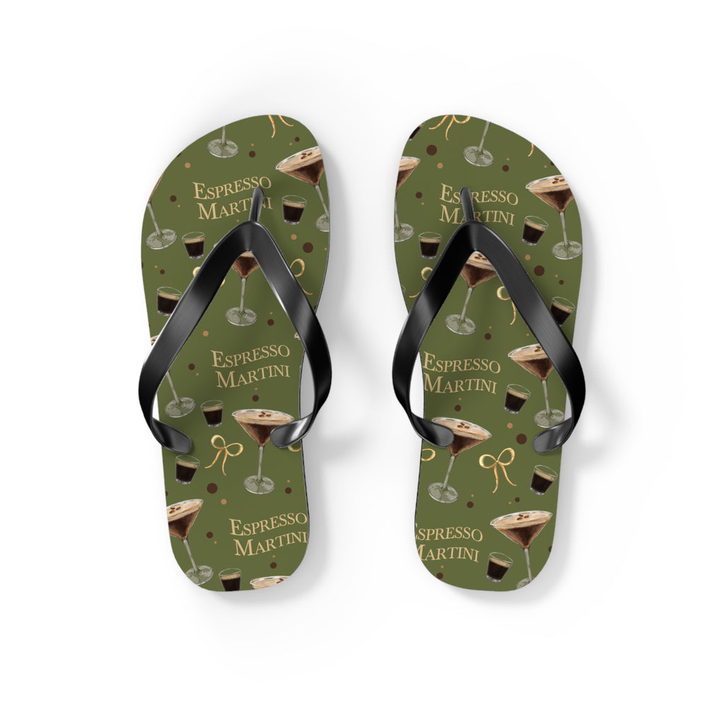 Espresso Martini Flip Flops — Olive Green Espresso Collection Inspired Design